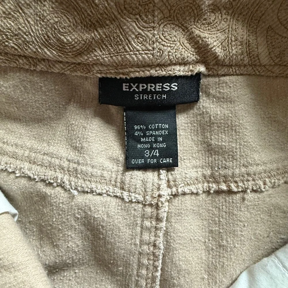 Express Tan Corduroy Paisley Pattern‎ Jeans Style Pencil Skirt Center Split
